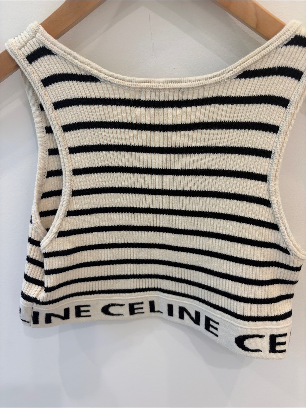 Celine Ribbed Striped Crop Tank in Ivory and Black - Picture 5 of 6